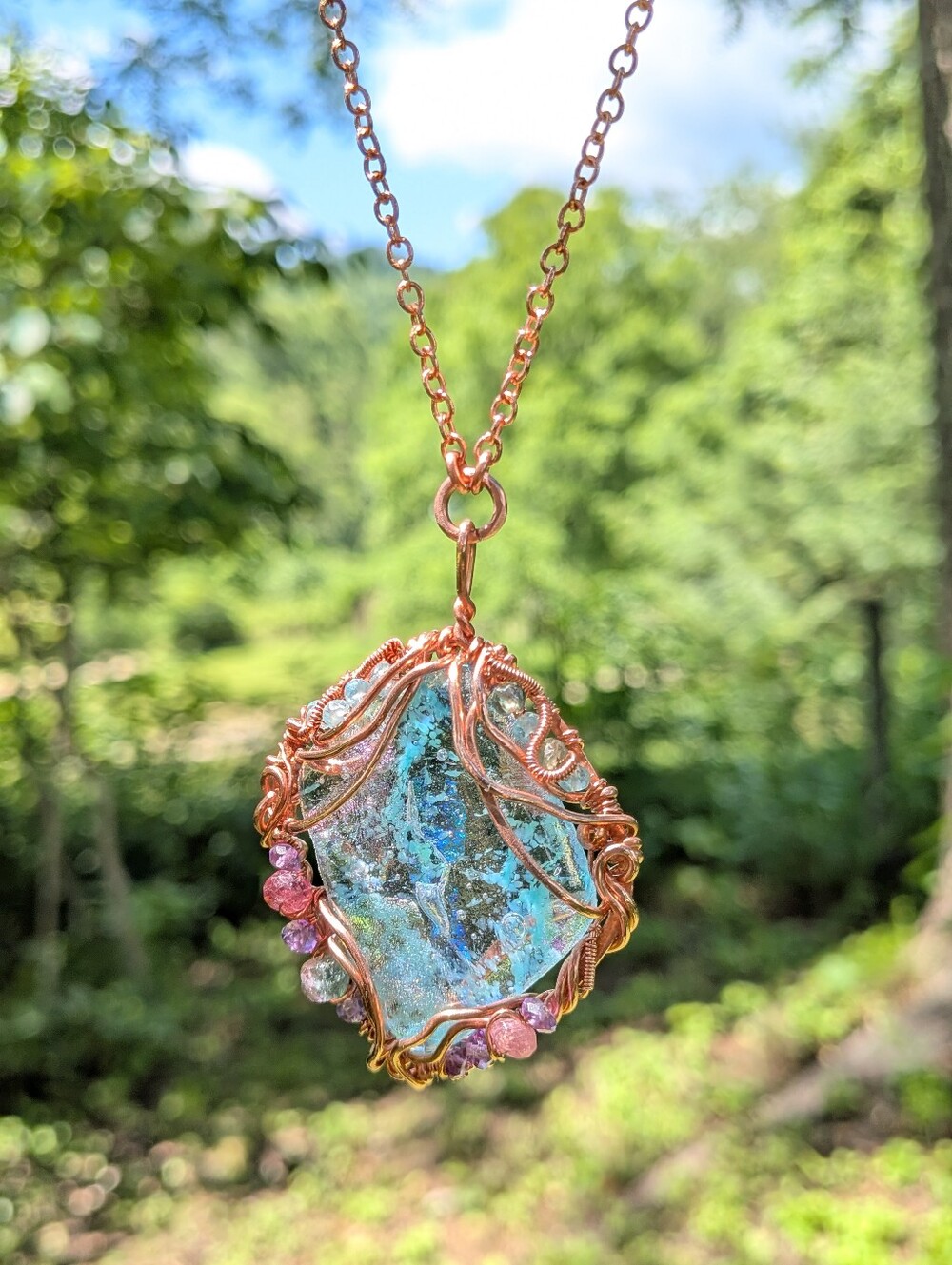 Mermaid Goddess Pendant Artisan Crafted Copper Wire Wrap Design On Copper Chain - Picture 7 of 16